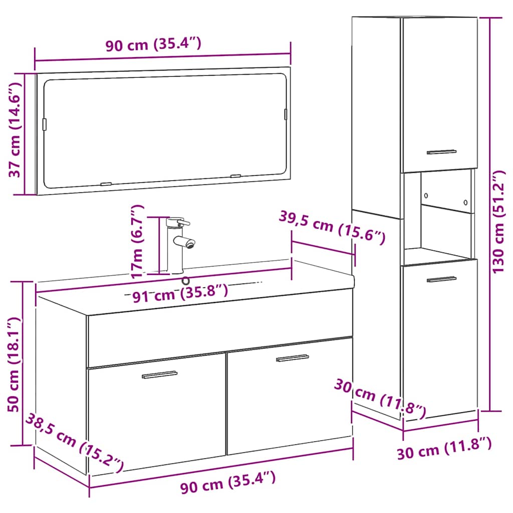 Badezimmermöbel-Set 4 stk. Schwarz Eichen-Optik
