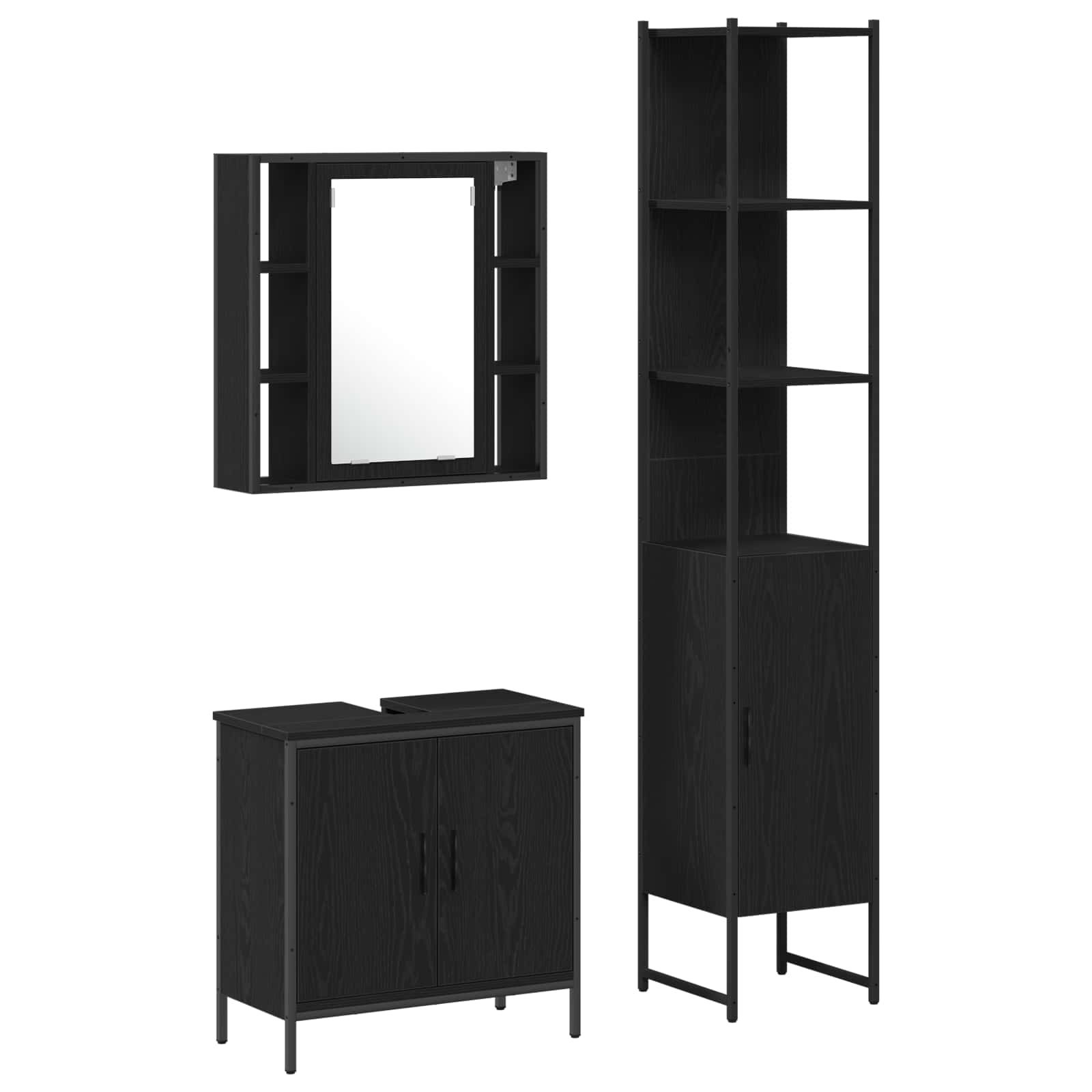 Badezimmer Waschbeckenmöbel 3 stk. Schwarz 33 x 33 x 185,5 cm