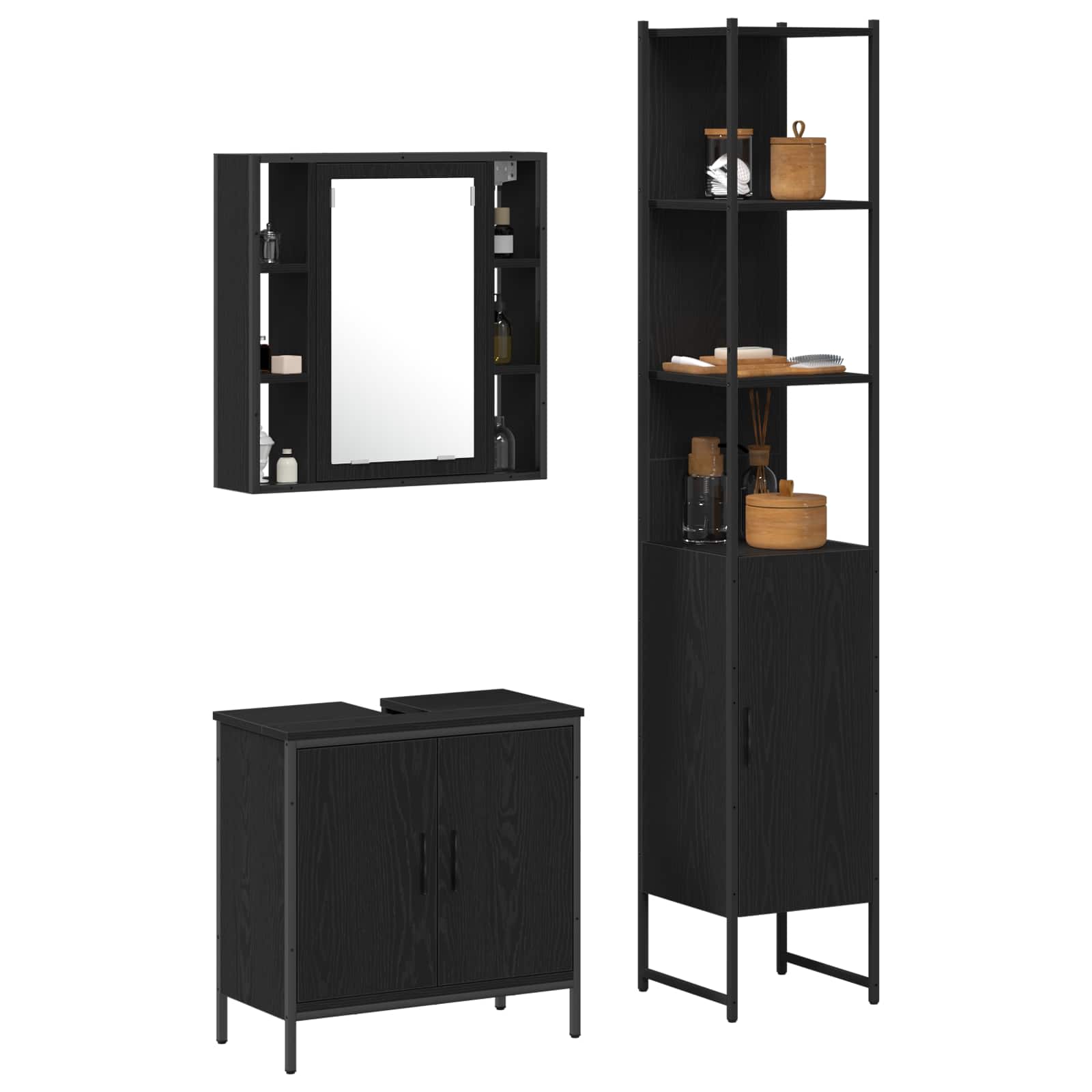 Badezimmer Waschbeckenmöbel 3 stk. Schwarz 33 x 33 x 185,5 cm