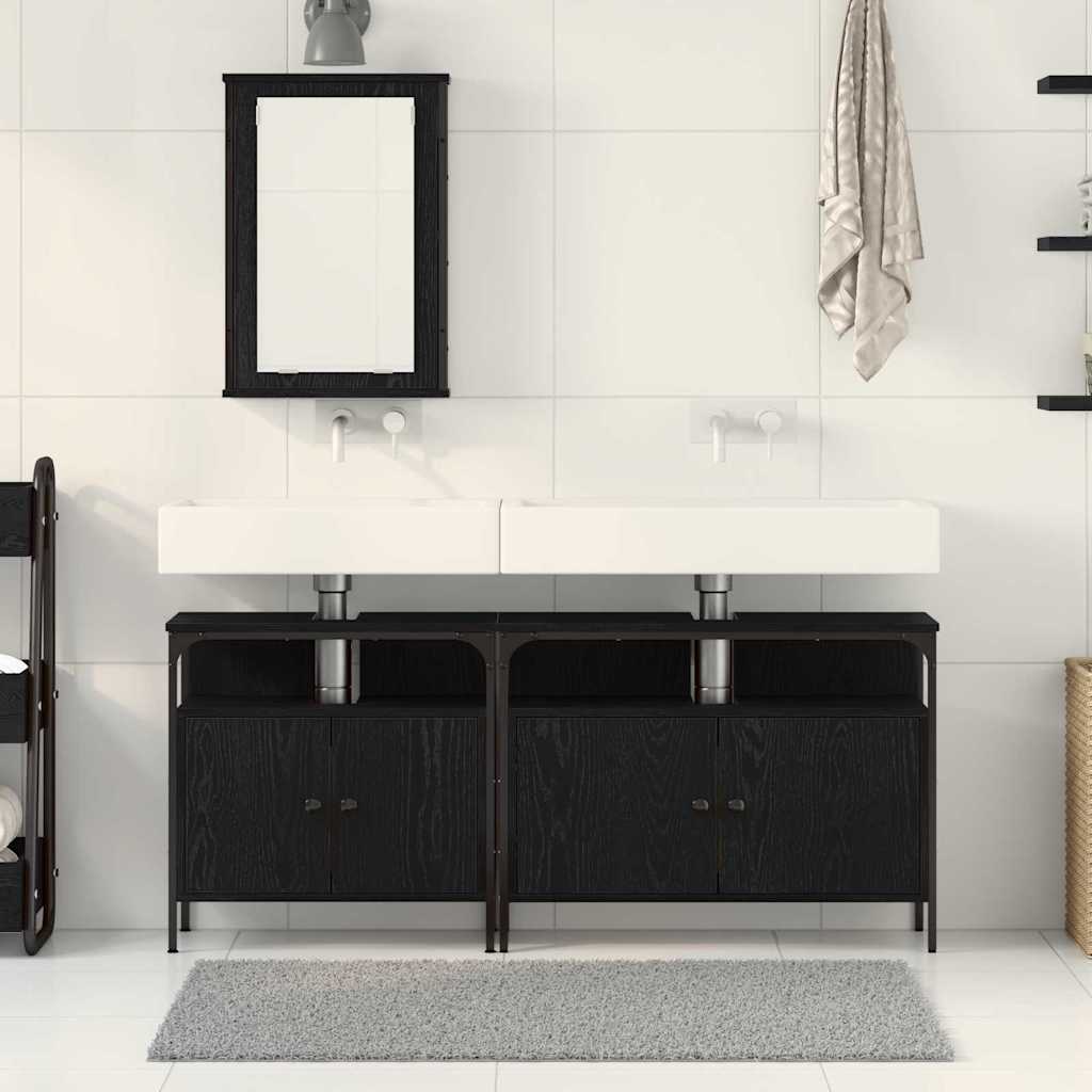 Badezimmer Waschbeckenmöbel mit Tür 3 pcs Schwarz Holzwerkstoff