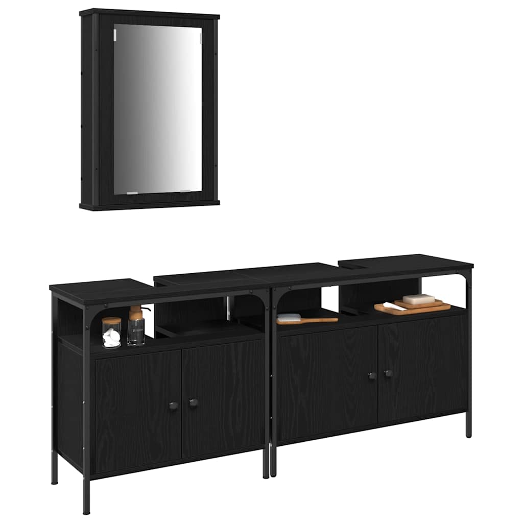 Badezimmer Waschbeckenmöbel mit Tür 3 pcs Schwarz Holzwerkstoff