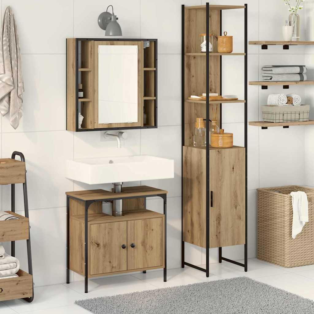 Badezimmerschrankset mit Regal mit Tür 3 pcs Eiche handwerklich