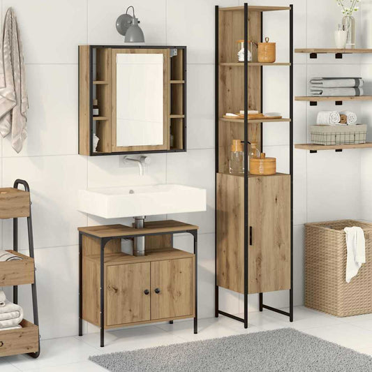 Badezimmerschrankset mit Regal mit Tür 3 pcs Eiche handwerklich