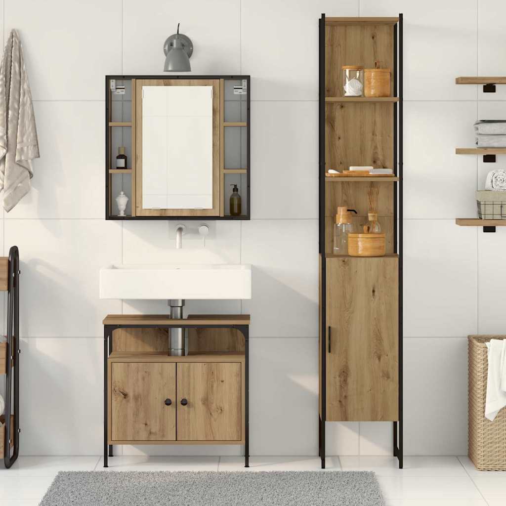 Badezimmerschrankset mit Regal mit Tür 3 pcs Eiche handwerklich