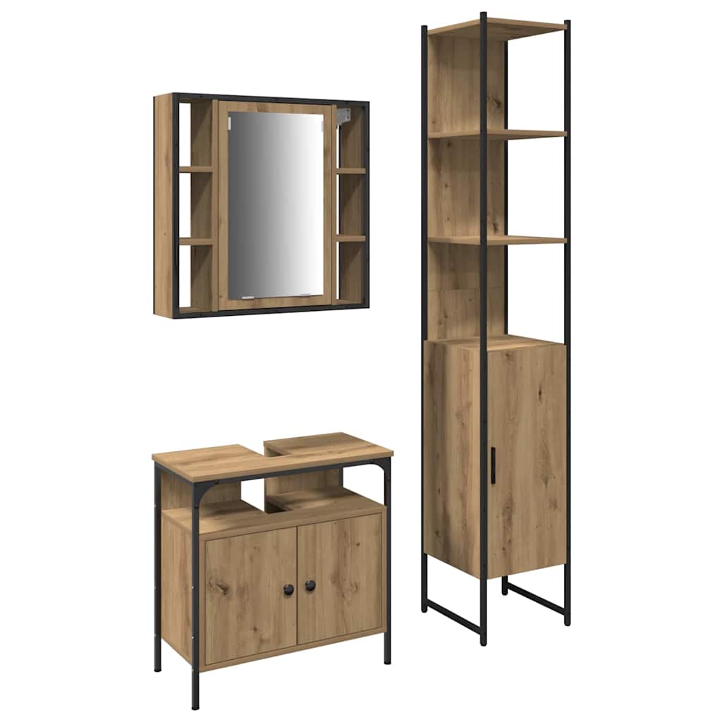 Badezimmermöbel-Set 3 stk. Artisan-Eiche 33 x 33 x 185,5 cm
