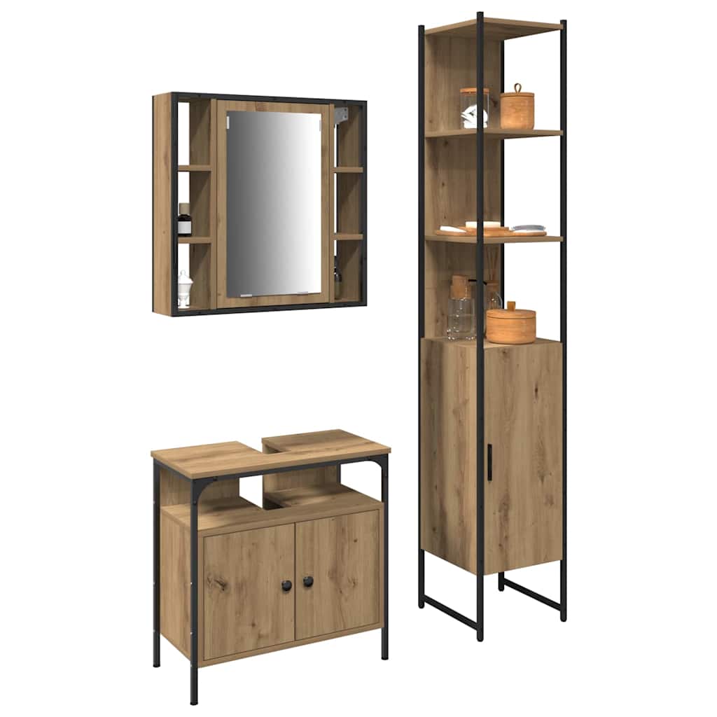 Badezimmermöbel-Set 3 stk. Artisan-Eiche 33 x 33 x 185,5 cm
