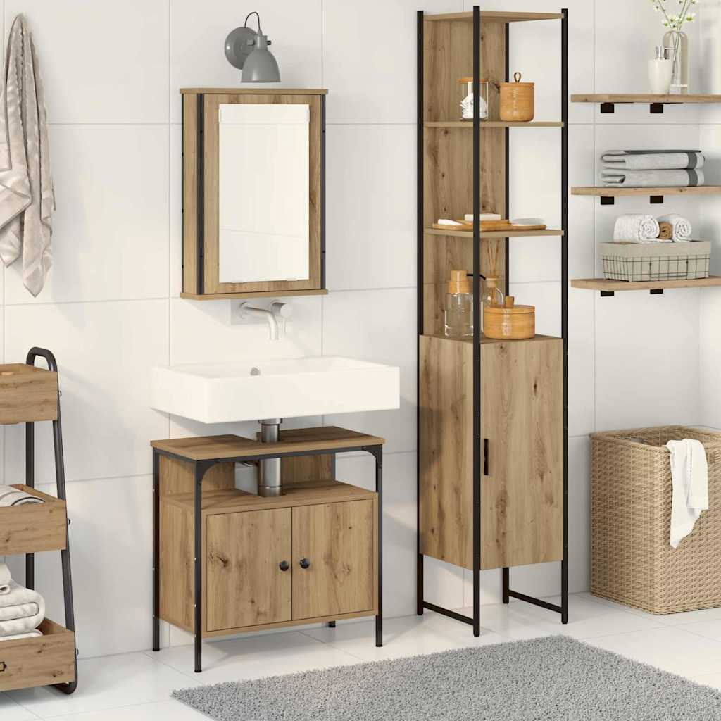 Badezimmermöbel-Set 3 stk. Artisan-Eiche 33 x 33 x 185,5 cm
