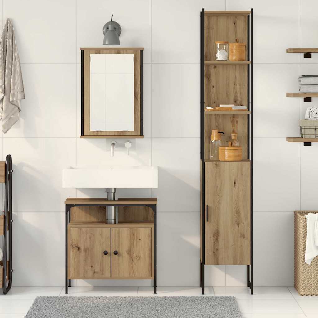 Badezimmermöbel-Set 3 stk. Artisan-Eiche 33 x 33 x 185,5 cm