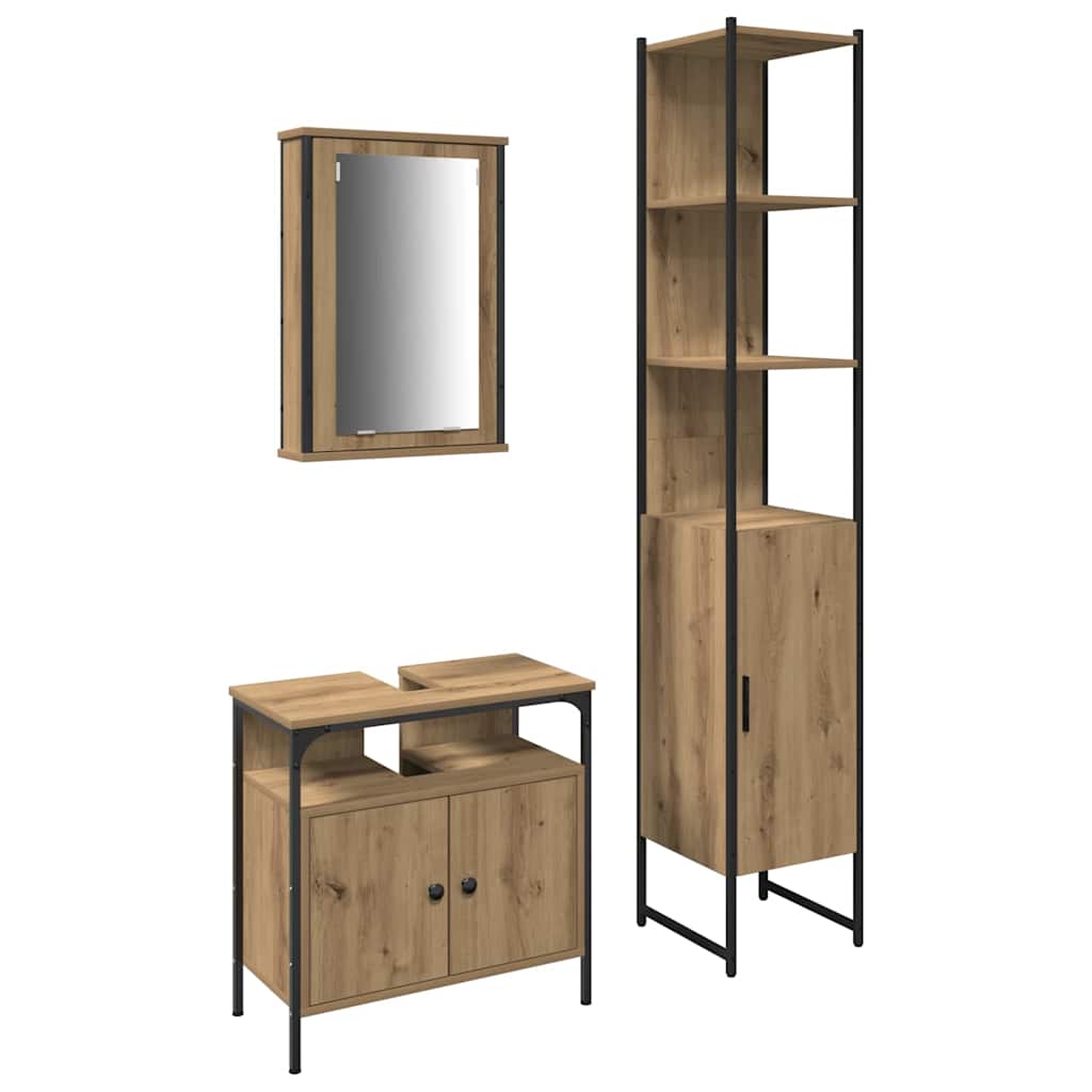 Badezimmermöbel-Set 3 stk. Artisan-Eiche 33 x 33 x 185,5 cm