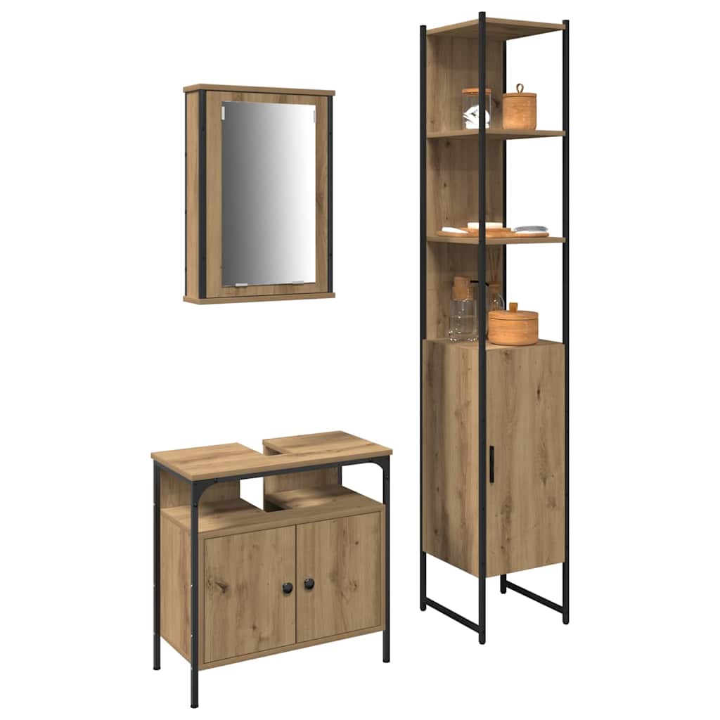 Badezimmermöbel-Set 3 stk. Artisan-Eiche 33 x 33 x 185,5 cm