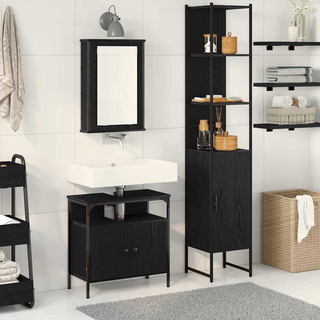 Badezimmermöbel-Set 3 stk. Schwarz Eichen-Optik