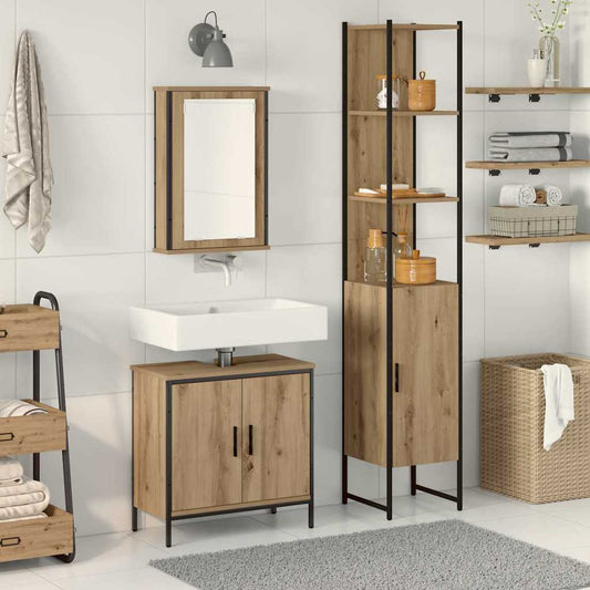 Badezimmermöbel-Set 3 stk. Braun 33 x 33 x 185,5 cm