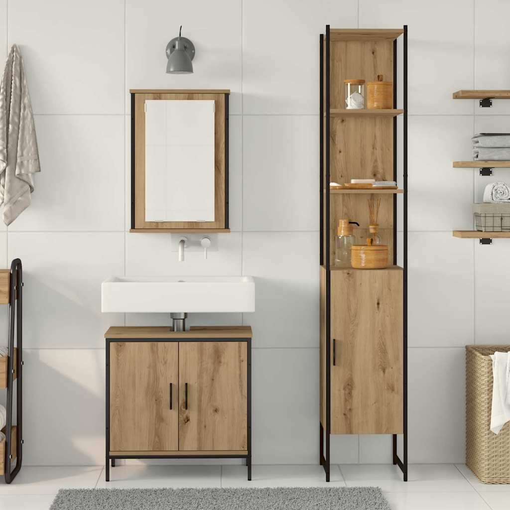 Badezimmermöbel-Set 3 stk. Braun 33 x 33 x 185,5 cm