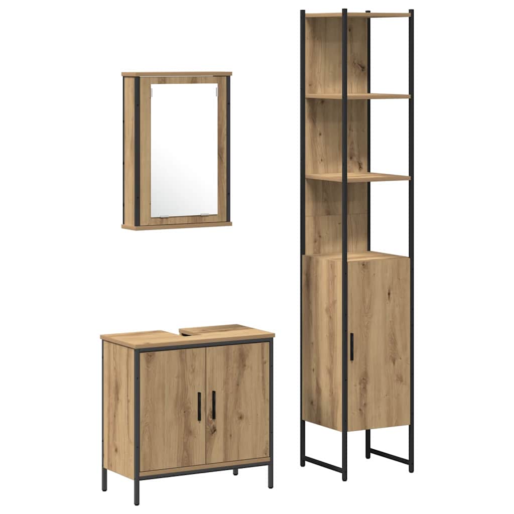 Badezimmermöbel-Set 3 stk. Braun 33 x 33 x 185,5 cm