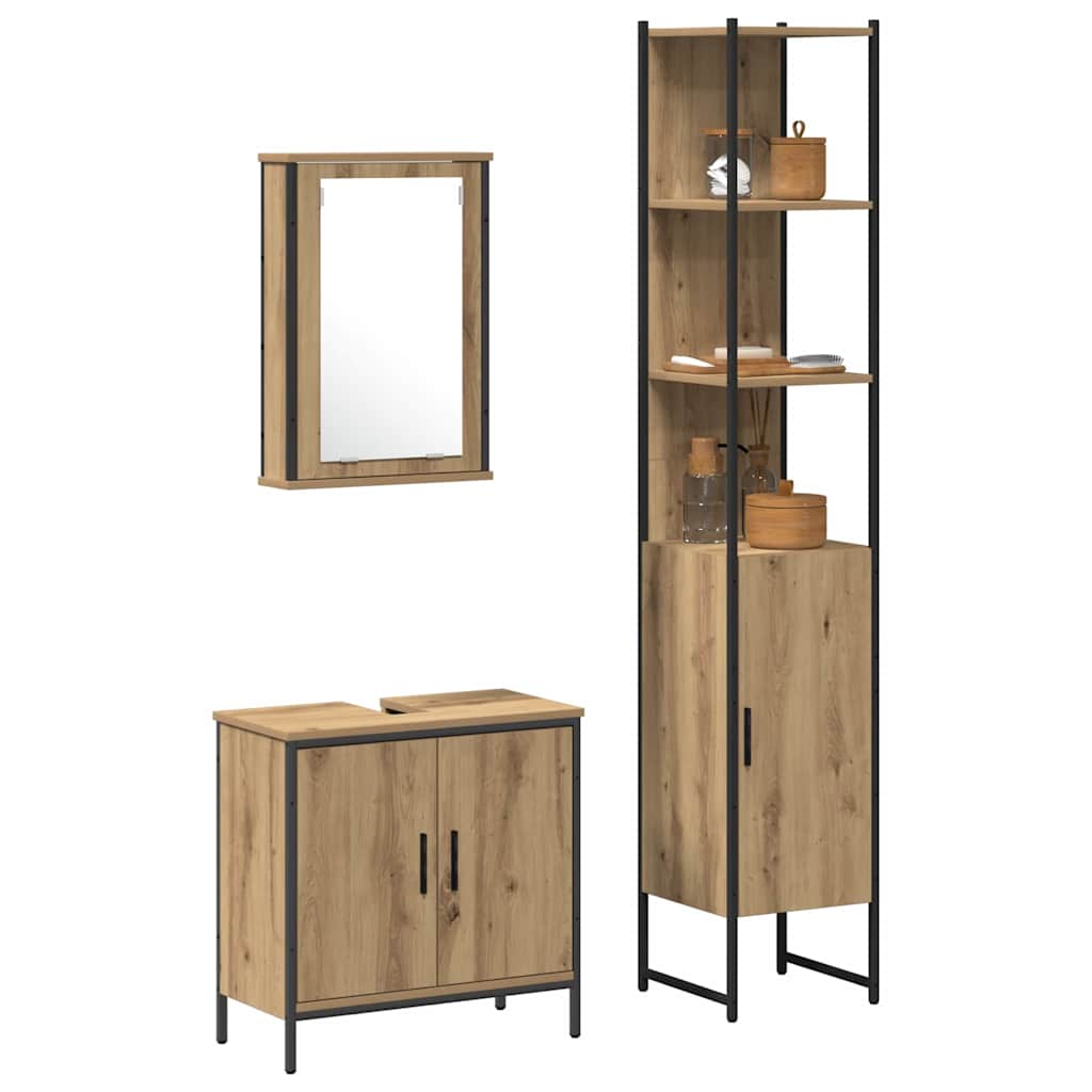 Badezimmermöbel-Set 3 stk. Braun 33 x 33 x 185,5 cm