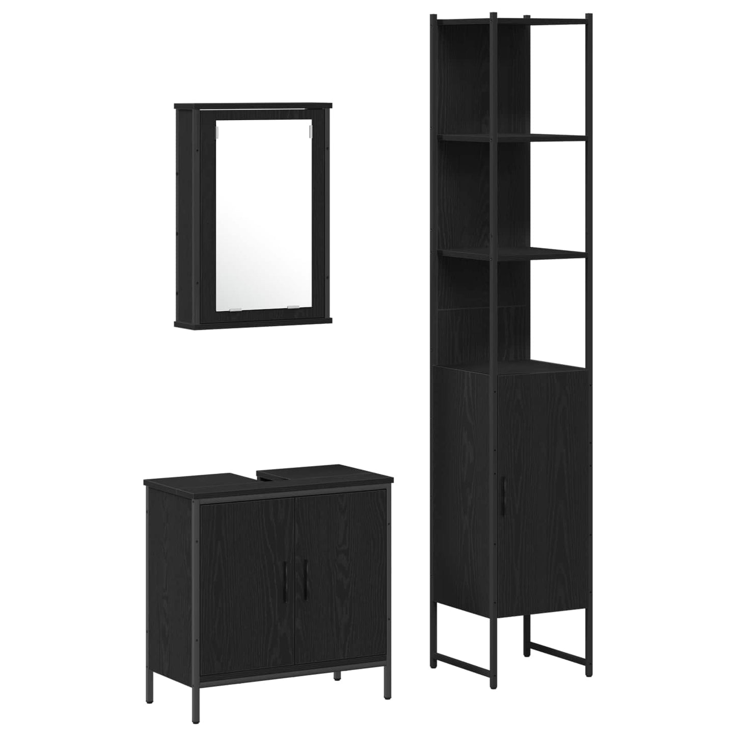 Badezimmermöbel-Set 3 stk. Schwarz 33 x 33 x 185,5 cm