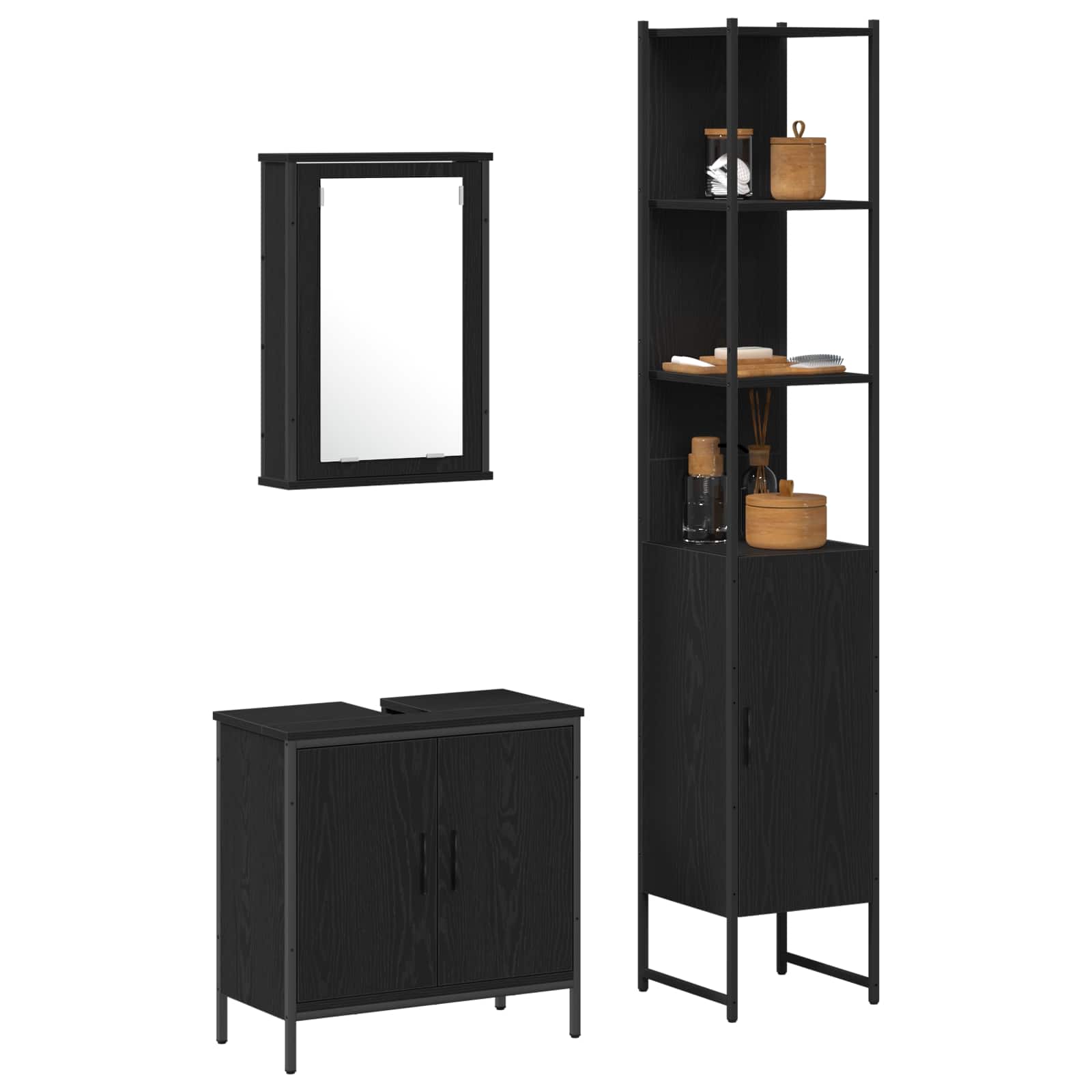 Badezimmermöbel-Set 3 stk. Schwarz 33 x 33 x 185,5 cm