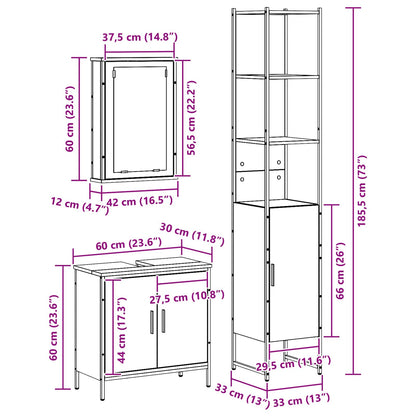 Badezimmermöbel-Set 3 stk. Schwarz 33 x 33 x 185,5 cm