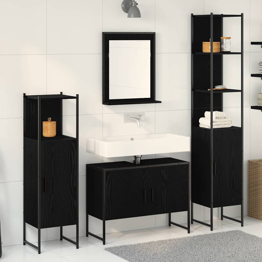 Badezimmermöbel-Set 4 stk. Schwarz 33 x 33 x 185,5 cm