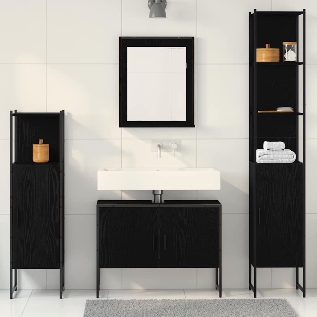 Badezimmermöbel-Set 4 stk. Schwarz 33 x 33 x 185,5 cm