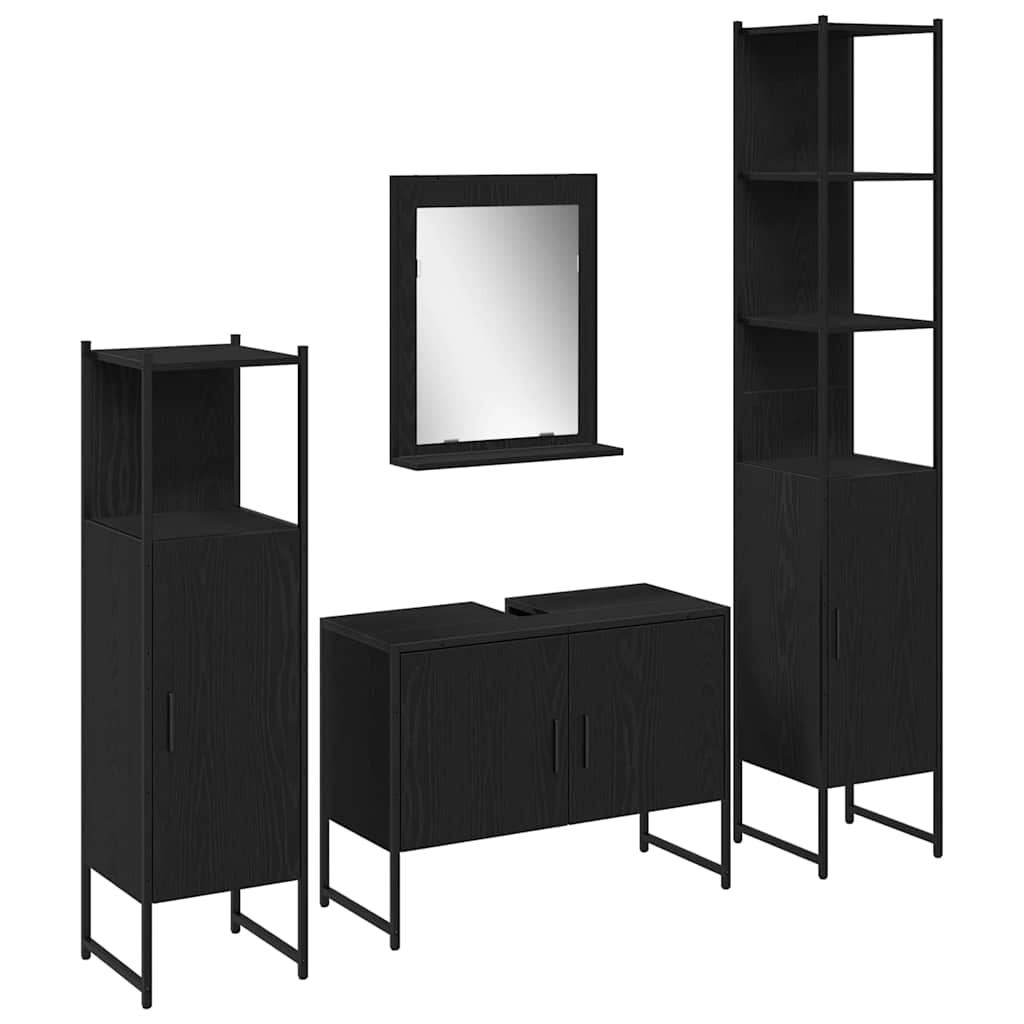 Badezimmermöbel-Set 4 stk. Schwarz 33 x 33 x 185,5 cm