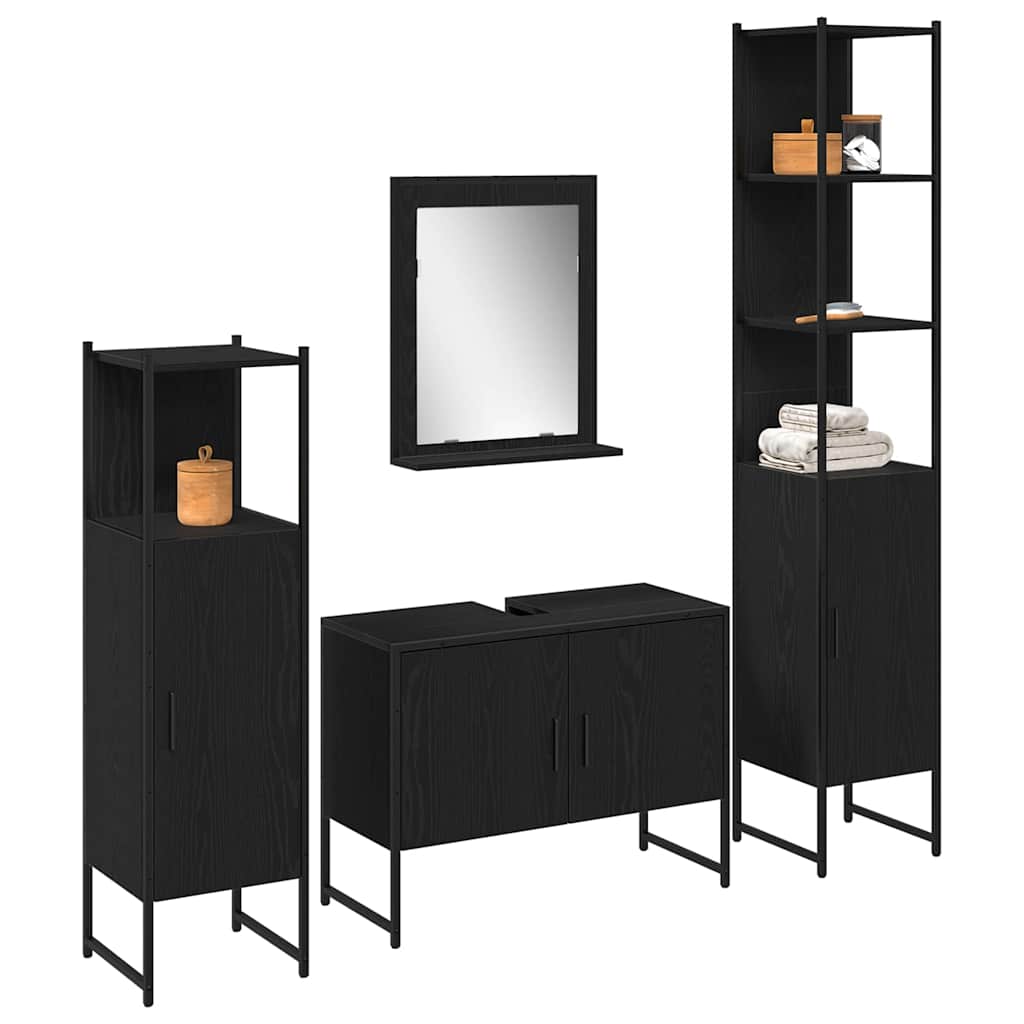 Badezimmermöbel-Set 4 stk. Schwarz 33 x 33 x 185,5 cm