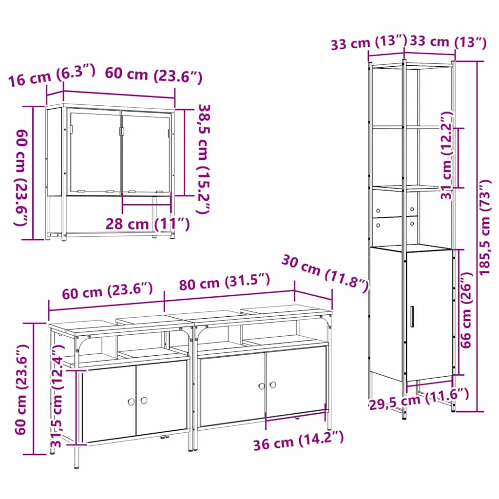 Badezimmermöbel-Set 4 stk. Artisan-Eiche 33 x 33 x 185,5 cm