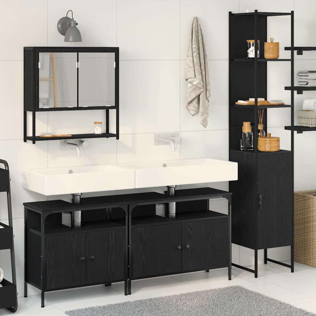 Badezimmermöbel-Set 4 stk. Schwarz Eichen-Optik