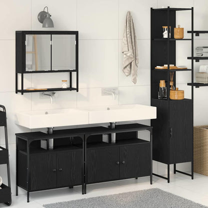 Badezimmermöbel-Set 4 Stk. Schwarz Eichen-Optik Holzwerkstoff