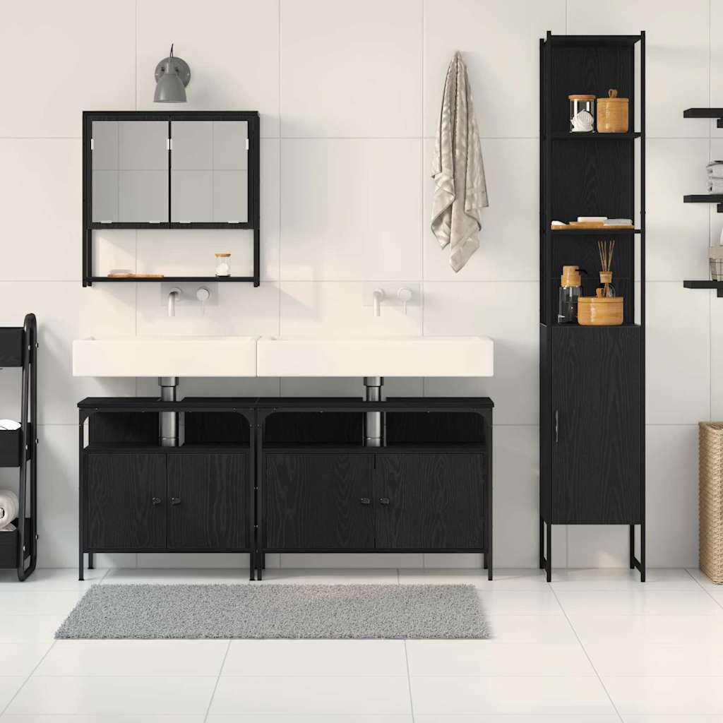 Badezimmermöbel-Set 4 stk. Schwarz Eichen-Optik
