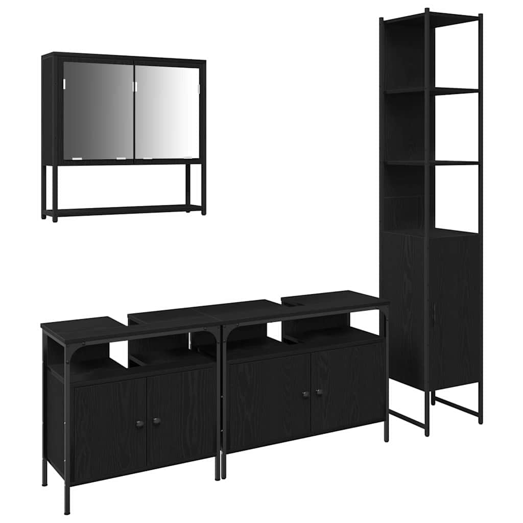 Badezimmermöbel-Set 4 stk. Schwarz Eichen-Optik