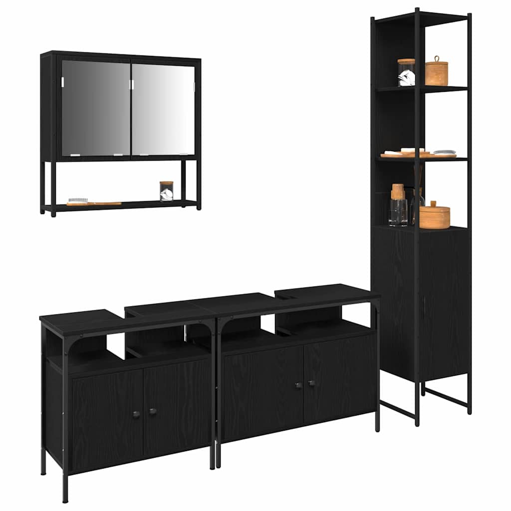 Badezimmermöbel-Set 4 stk. Schwarz Eichen-Optik