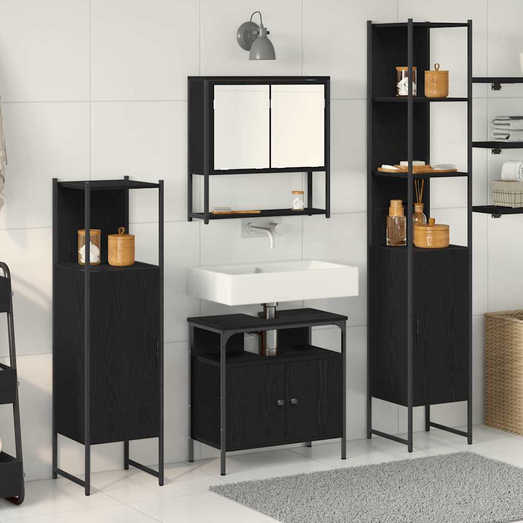 Badezimmermöbel-Set 4 stk. Schwarz Eichen-Optik
