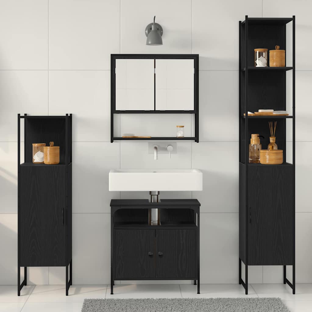 Badezimmermöbel-Set 4 stk. Schwarz Eichen-Optik