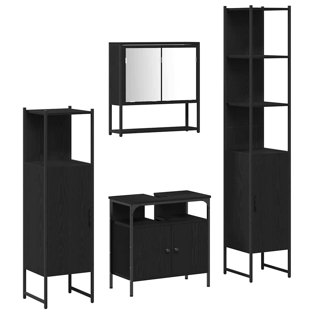 Badezimmermöbel-Set 4 stk. Schwarz Eichen-Optik
