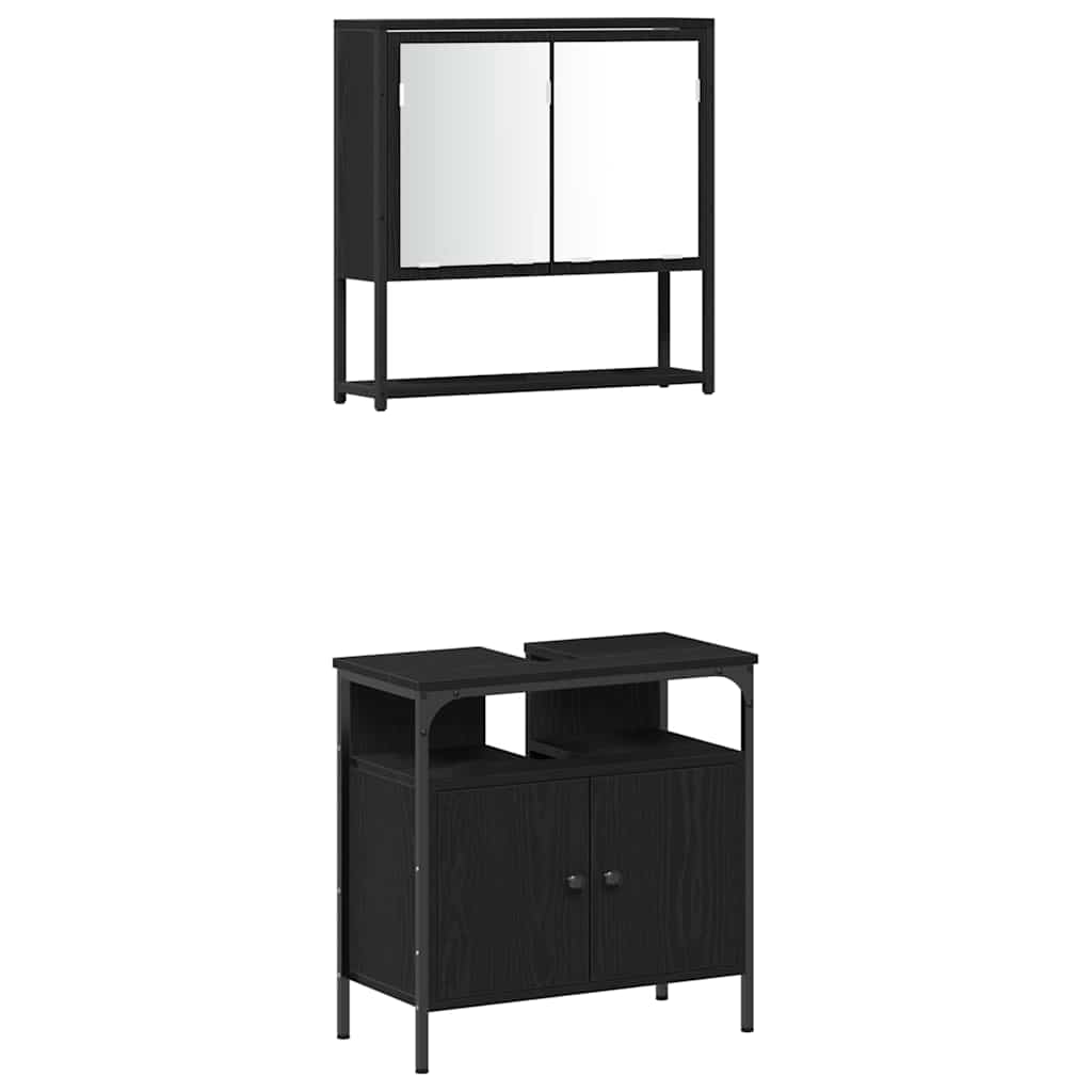 Badezimmermöbel-Set 4 stk. Schwarz Eichen-Optik