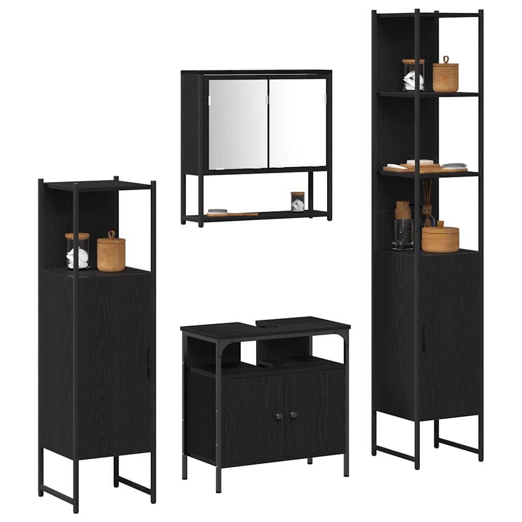 Badezimmermöbel-Set 4 stk. Schwarz Eichen-Optik