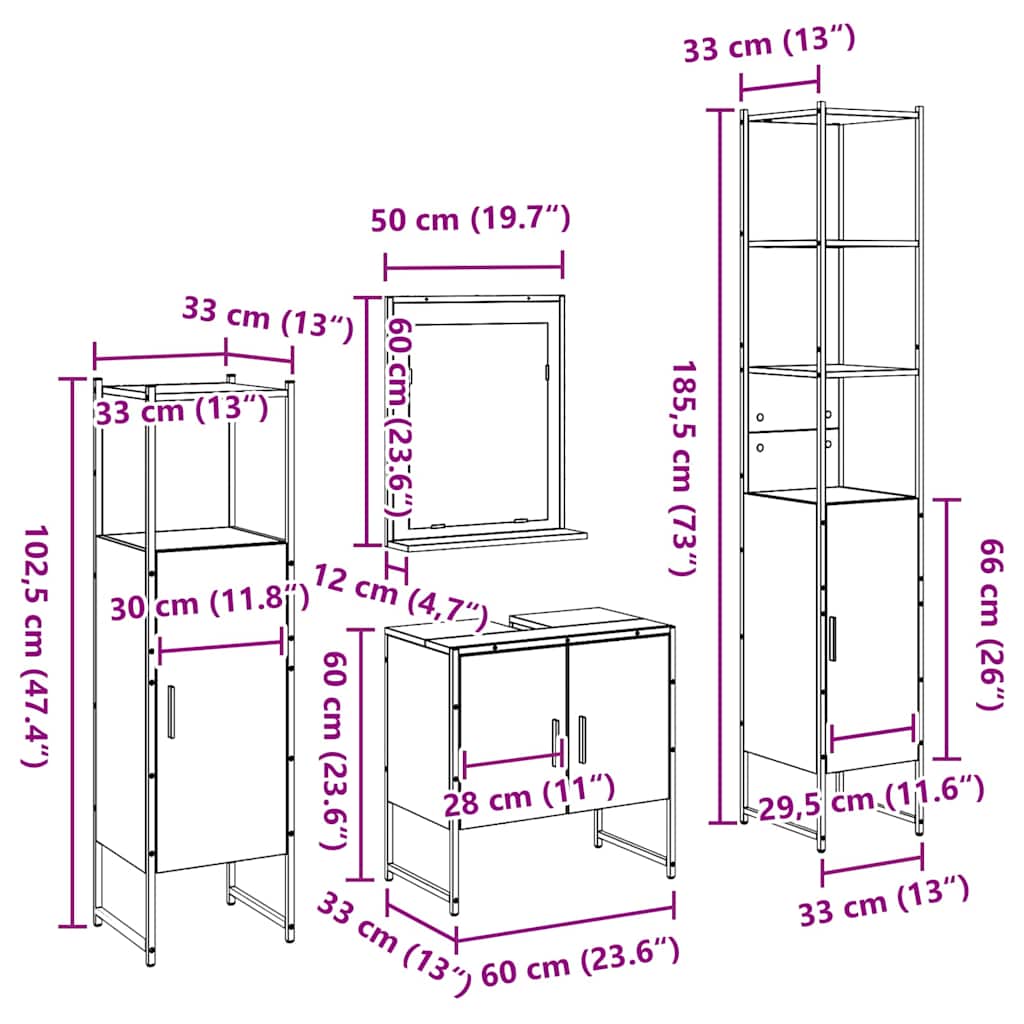 Badezimmermöbel-Set 4 stk. Braun 33 x 33 x 185,5 cm