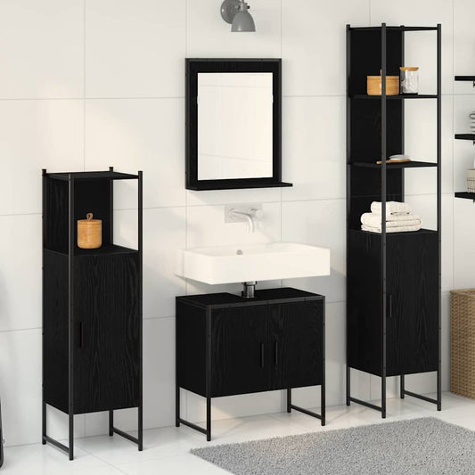 Badezimmermöbel-Set 4 stk. Schwarz 33 x 33 x 185,5 cm