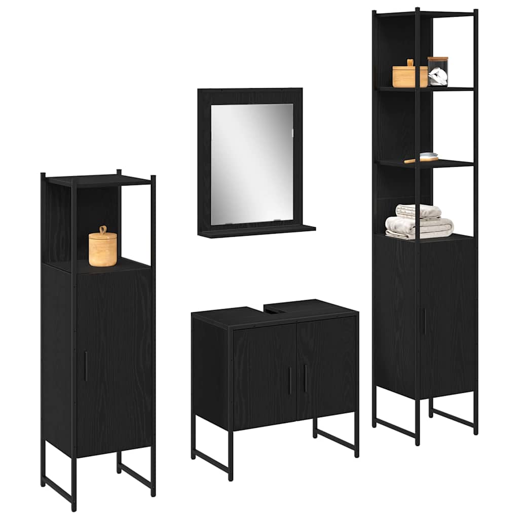 Badezimmermöbel-Set 4 stk. Schwarz 33 x 33 x 185,5 cm