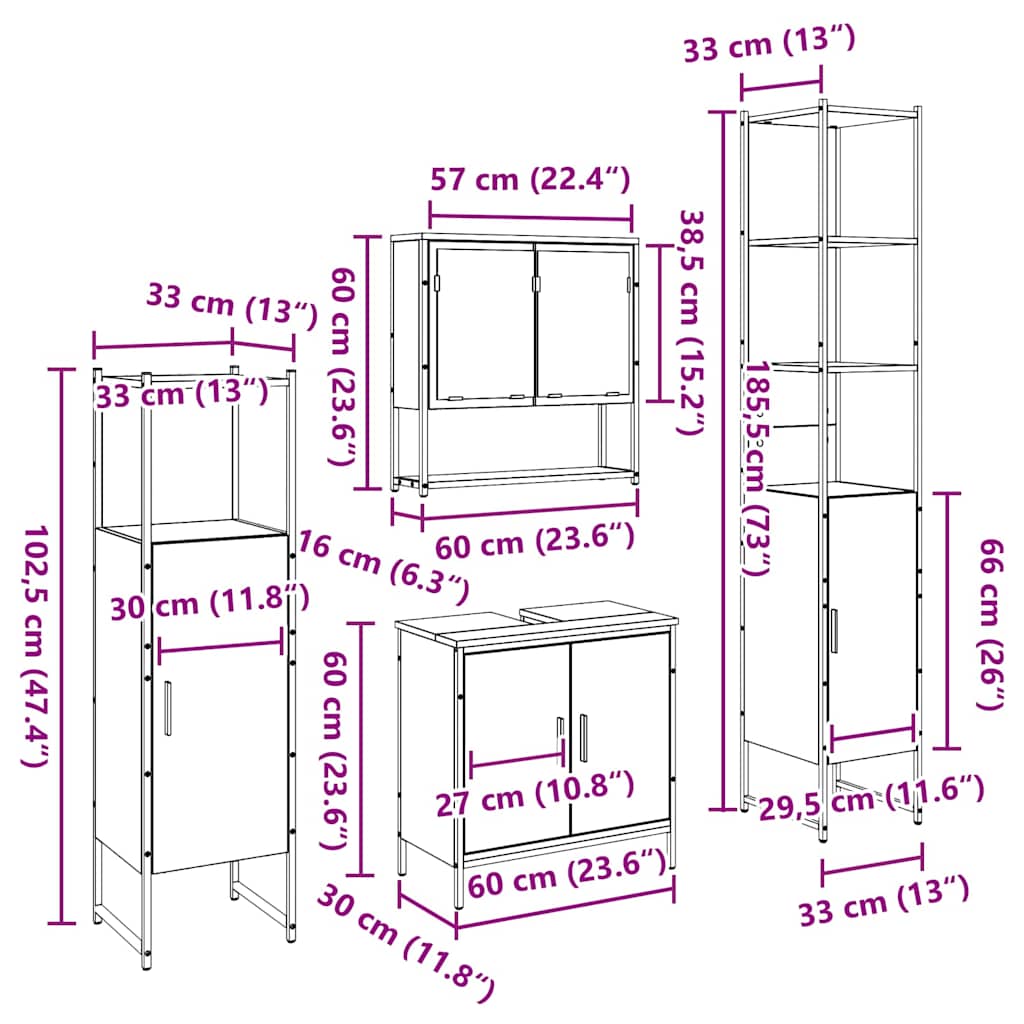 Badezimmermöbel Set mit Speicher 4 pcs Braun 33 x 33 x 185.5 cm