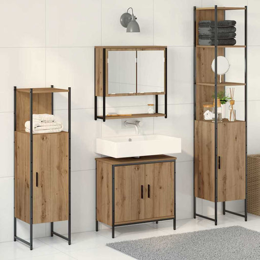 Badezimmermöbel-Set mit Regal mit Tür 4 pcs Braun Holzwerkstoff