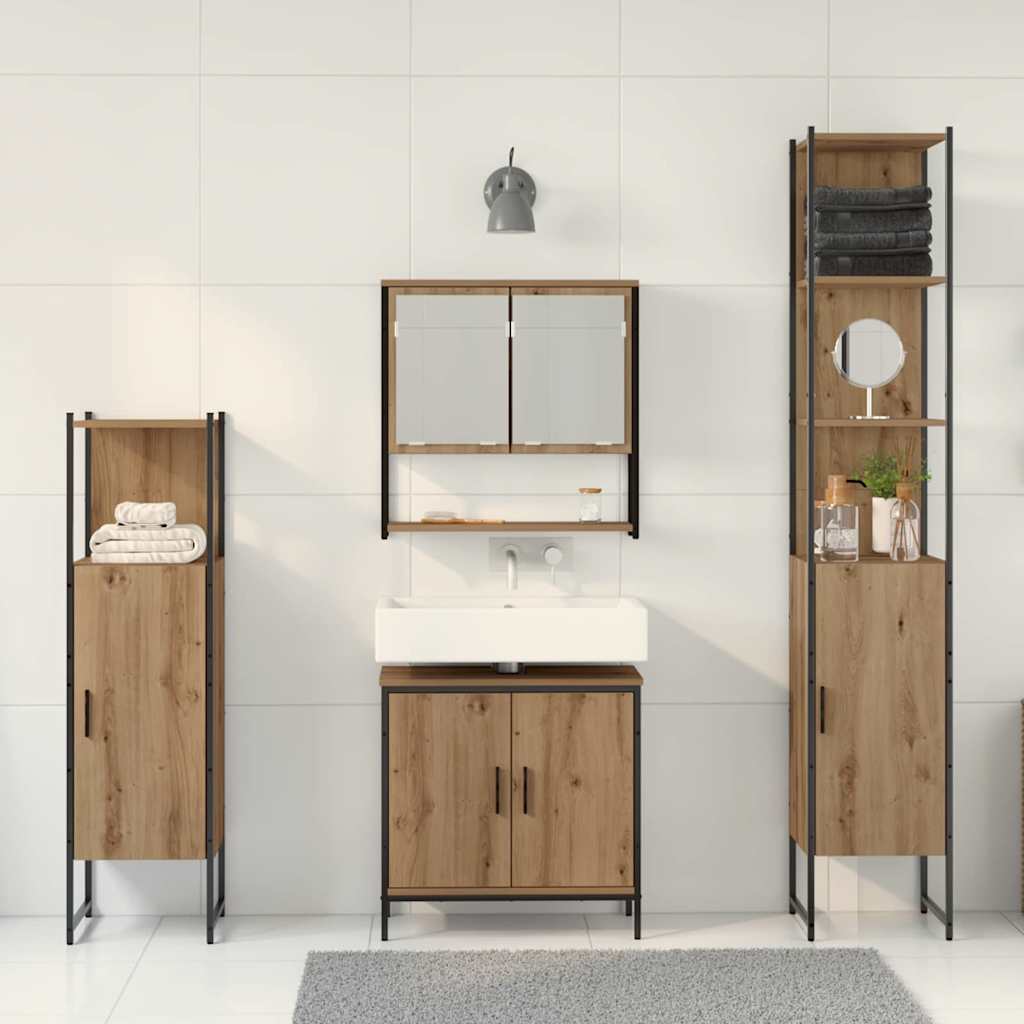Badezimmermöbel-Set mit Regal mit Tür 4 pcs Braun Holzwerkstoff