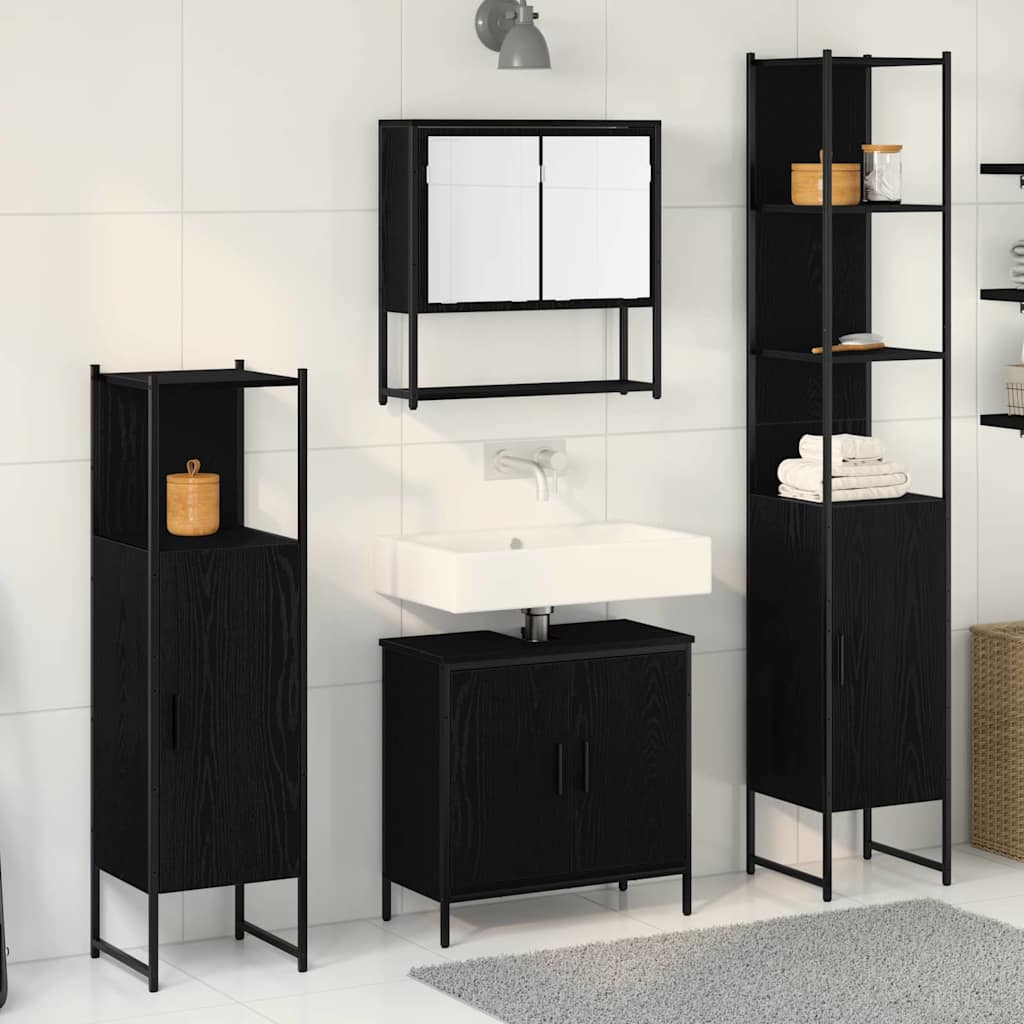 Badezimmermöbel-Set mit Regal 4 pcs Schwarz Holzwerkstoff