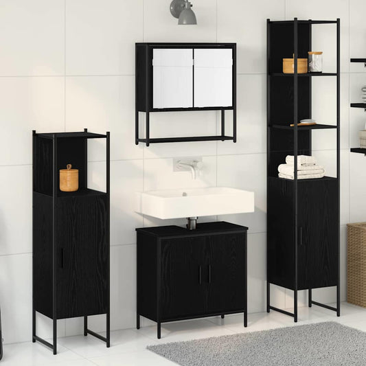 Badezimmermöbel-Set mit Regal 4 pcs Schwarz Holzwerkstoff