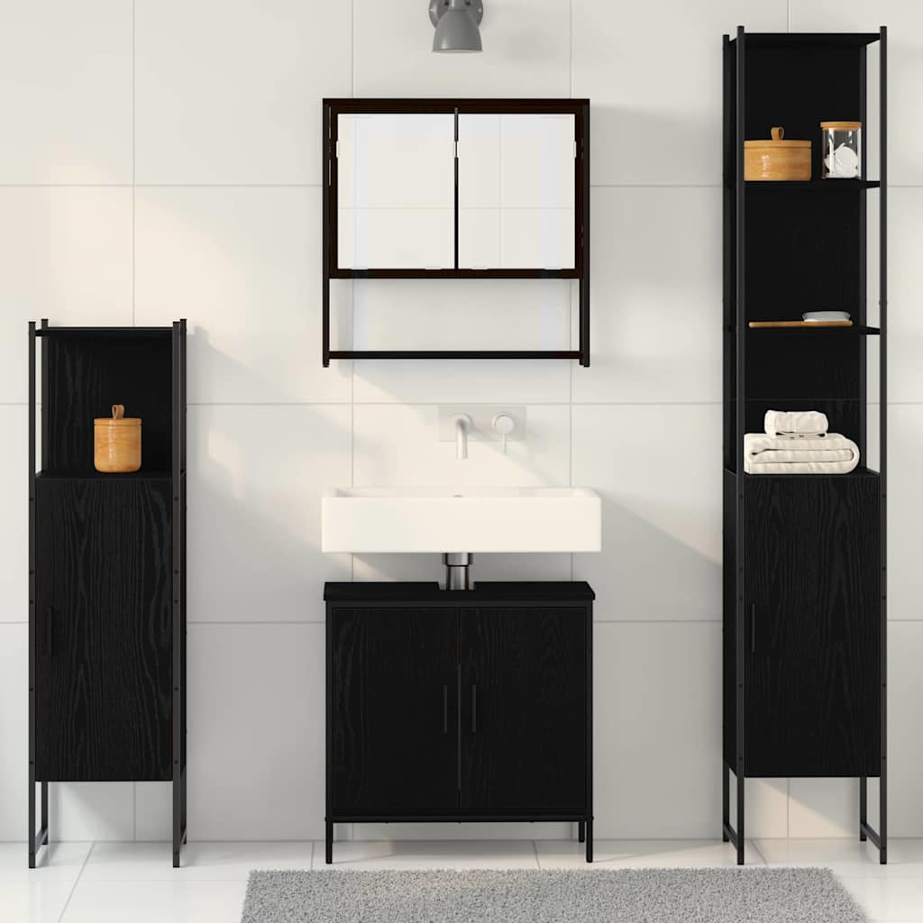 Badezimmermöbel-Set mit Regal 4 pcs Schwarz Holzwerkstoff