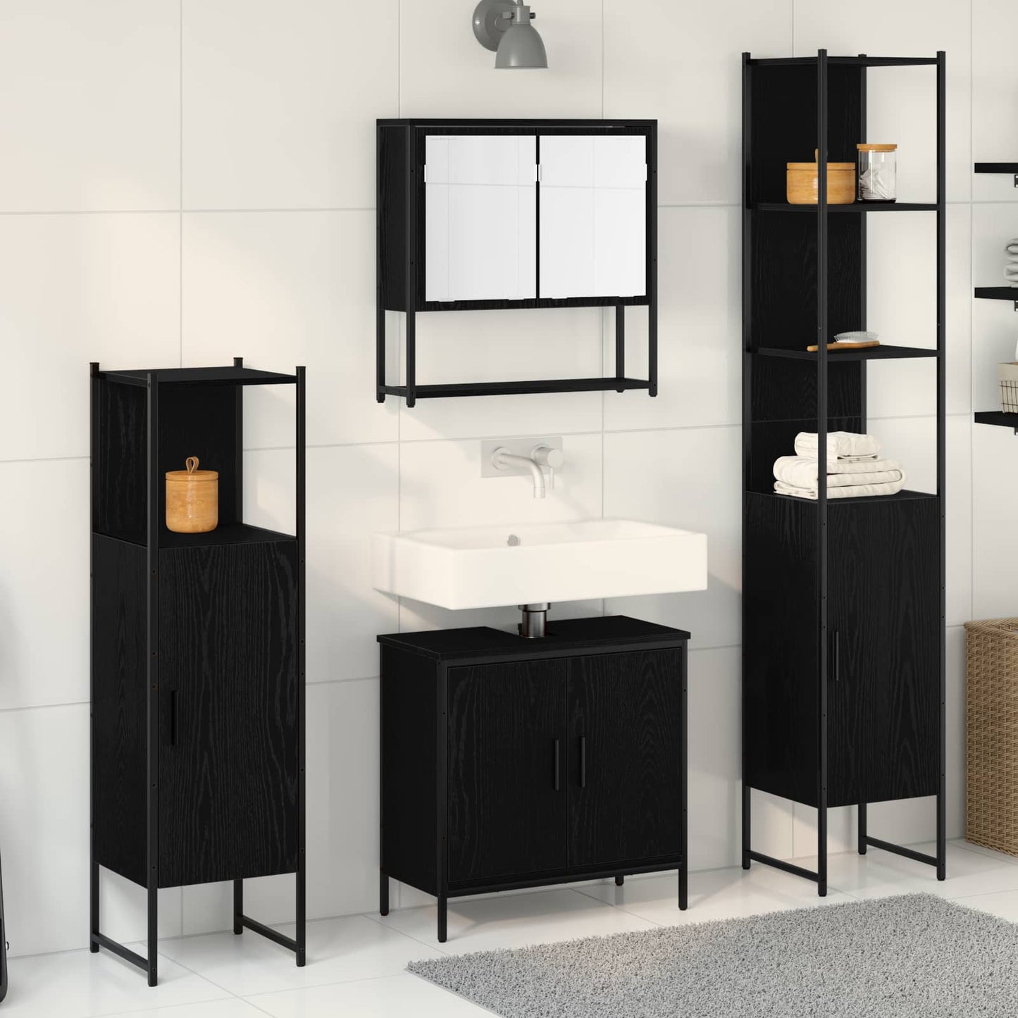 Badezimmermöbel-Set 4 stk. Schwarz 33 x 33 x 185,5 cm