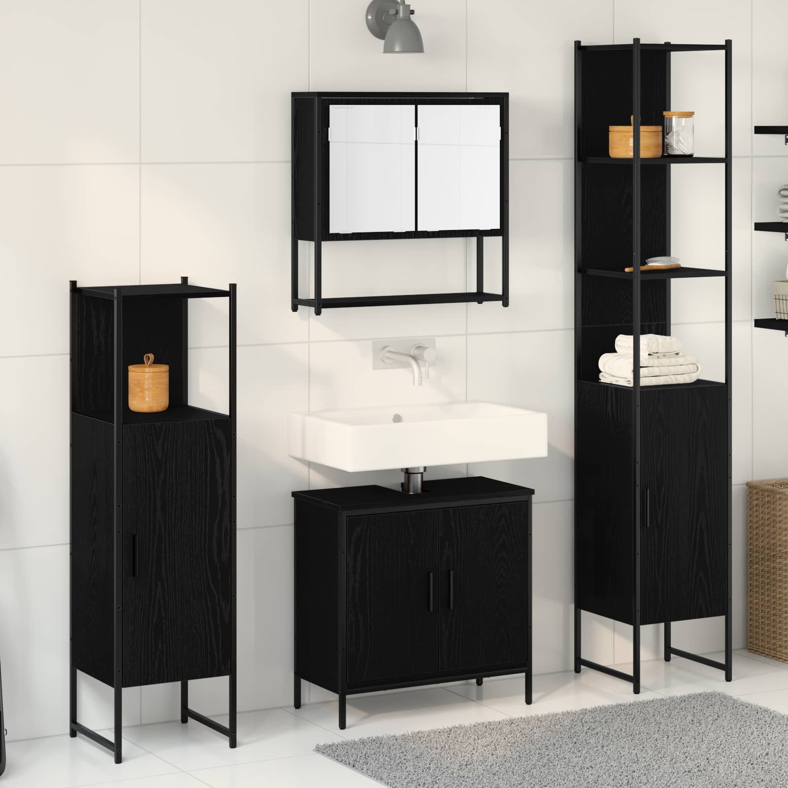 Badezimmermöbel-Set 4 stk. Schwarz 33 x 33 x 185,5 cm