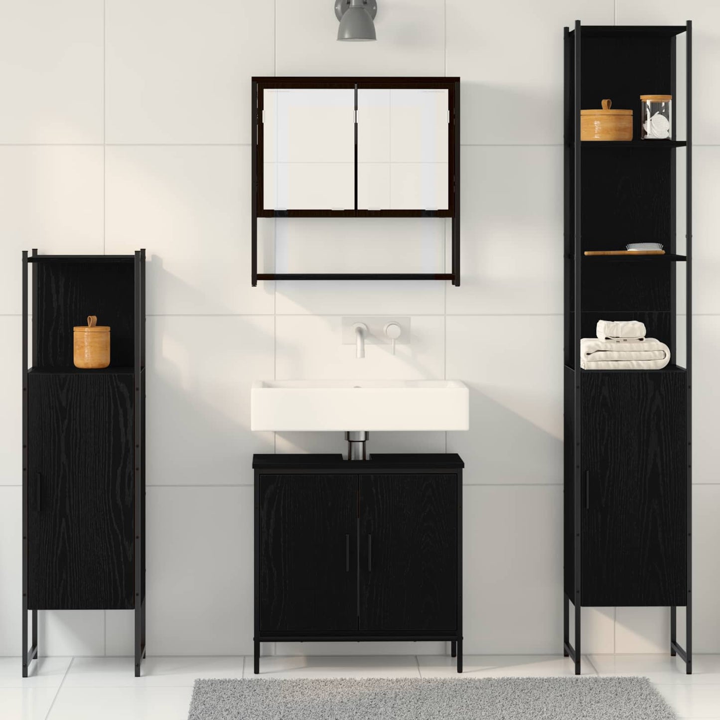 Badezimmermöbel-Set 4 stk. Schwarz 33 x 33 x 185,5 cm