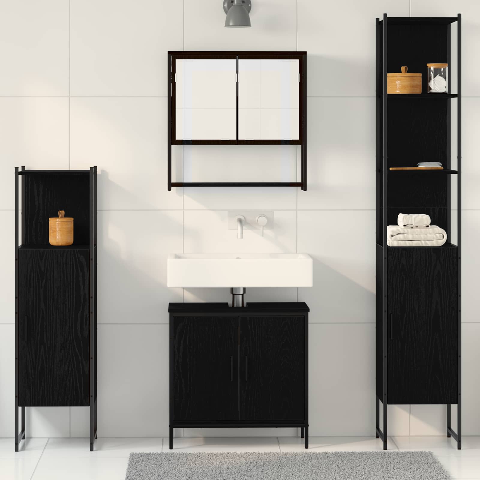 Badezimmermöbel-Set 4 stk. Schwarz 33 x 33 x 185,5 cm